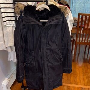 TNA Black Puffer Jacket with Fur Trim